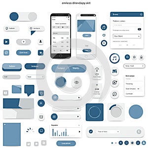 User interface design elements set featuring various components such as buttons,