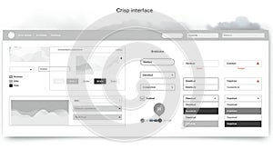 User interface design featuring a clean, minimalist layout with a monochrome color