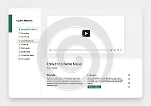 User interface design for an online course platform. On the left, a sidebar with course modules and