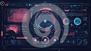 User interface displaying futuristic digital data visualization dashboard