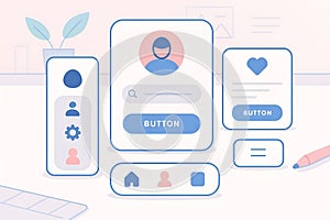 Handdrawn Line Style User Interface Element Control Button Design, generative ai