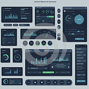 User interface elements arranged on a light background, displaying various data