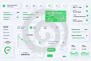 User interface elements for banking mobile app. Unique neumorphic design UI, UX, GUI, KIT elements template. Neumorphism