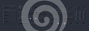 User interface elements for mobile app. Unique neumorphic ui ux design kit. Manage, navigation, search form and components. For