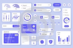 User interface elements set for Banking mobile app or web. Kit template with HUD, financial management, deposit and credit,