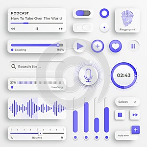 User interface elements. Sliders for websites, mobile menu, navigation and apps. White web buttons and ui sliders