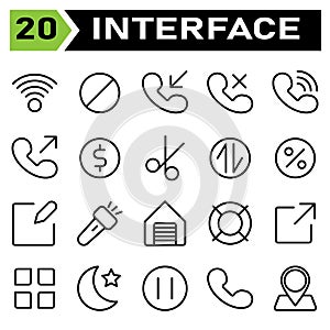 User interface icon set include connection, internet, signal, block, ban, stop, sign, user interface, calling, call, phone,