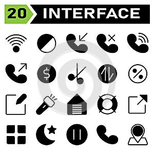 User interface icon set include connection, internet, signal, block, ban, stop, sign, user interface, calling, call, phone,