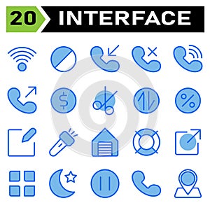 User interface icon set include connection, internet, signal, block, ban, stop, sign, user interface, calling, call, phone,