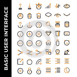 User interface icon set include profile,arrow,remove,trash,help,warning,add,share,power,network,setting,signal,network,find,data
