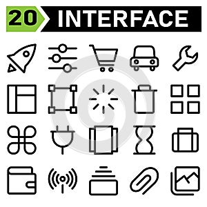 User interface icon set include rocket, start up, project louche, space, user interface, slider, optional, equalizer, filter,