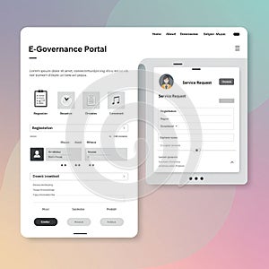 User interface layout of an e-governance portal with a sleek, modern design. It