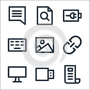 User interface line icons. linear set. quality vector line set such as news, usb flash drive, desktop computer, link, picture,