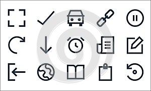 user interface line icons. linear set. quality vector line set such as reload, book, clipboard, globe, o, newspaper, hyperlink,