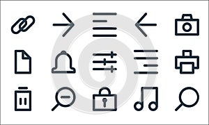 User interface line icons. linear set. quality vector line set such as search, password, delete, music, zoom out, file, align