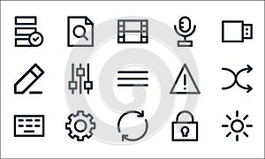 User interface line icons. linear set. quality vector line set such as sun, refresh, hardware, lock, cog, edit, warning,