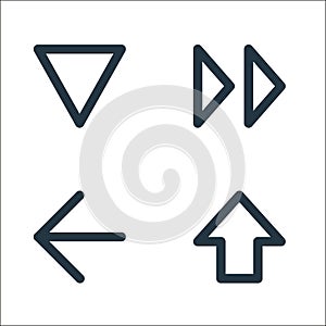 user interface line icons. linear set. quality vector line set such as upload, left arrows, fast foward