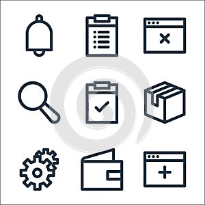 user interface line icons. linear set. quality vector line set such as website, wallet, setting, package, approve, search, web