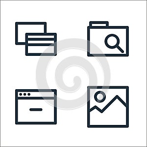 user interface line icons. linear set. quality vector line set such as image, web page, folder