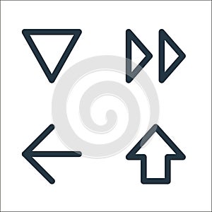 user interface line icons. linear set. quality vector line set such as upload, left arrows, fast foward photo