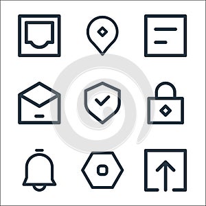 User interface line icons. linear set. quality vector line set such as upload, setting, notification, lock, security, email, file