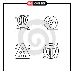 4 User Interface Line Pack of modern Signs and Symbols of balloon, billiards, airballoon, film reel, rack photo