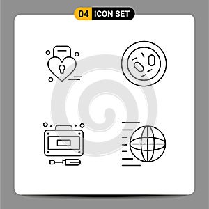 4 User Interface Line Pack of modern Signs and Symbols of louck, development, weding, germ, repairs photo