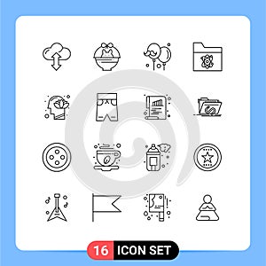 16 User Interface Outline Pack of modern Signs and Symbols of head, space, balloon, science, atom