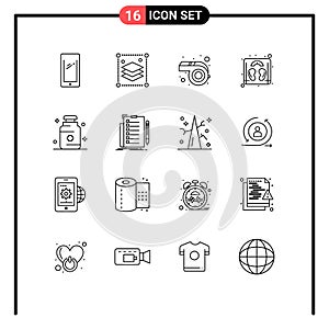 16 User Interface Outline Pack of modern Signs and Symbols of medical, health, misc, machine, weight photo