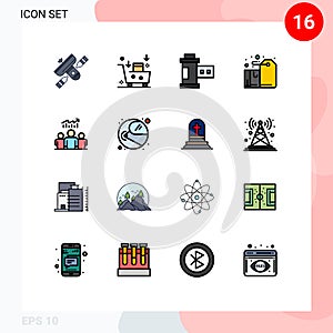 User Interface Pack of 16 Basic Flat Color Filled Lines of label, box, emailing, badge, photo