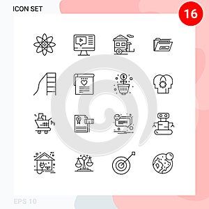 User Interface Pack of 16 Basic Outlines of child, rar, camping, zip, folder