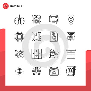 User Interface Pack of 16 Basic Outlines of chip, holiday, printer, camping, location