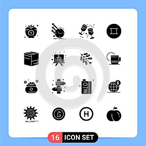User Interface Pack of 16 Basic Solid Glyphs of box, beliefs, regularities, ancient, glass