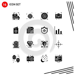 User Interface Pack of 16 Basic Solid Glyphs of identification card, card, love, business card, briefcase