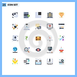User Interface Pack of 25 Basic Flat Colors of diamond, building, check, architecture, view