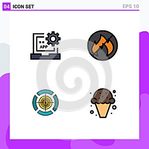 User Interface Pack of 4 Basic Filledline Flat Colors of app, focus, development, fire, dollar