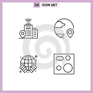 User Interface Pack of 4 Basic Filledline Flat Colors of building, globe, delivery, location, safe