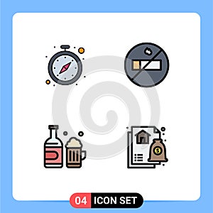 User Interface Pack of 4 Basic Filledline Flat Colors of clock, canada, watch, bottle, financial