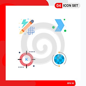 User Interface Pack of 4 Basic Flat Icons of creative, keyword, thinking, multimedia, optimization