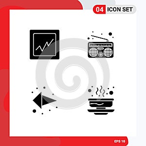 User Interface Pack of 4 Basic Solid Glyphs of analytics, bowl, media, direction, soup