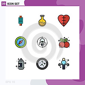 User Interface Pack of 9 Basic Filledline Flat Colors of location, medical sign, labe, human heart, heart