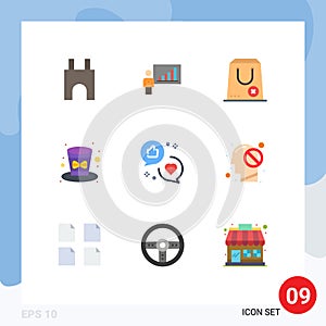 User Interface Pack of 9 Basic Flat Colors of hat, celebration, efforts, package, commerce