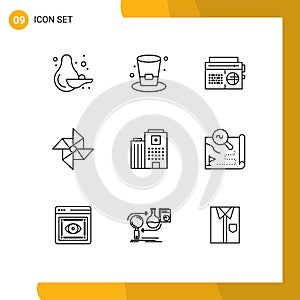 User Interface Pack of 9 Basic Outlines of care, madical, music, hospital, wind