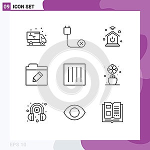 User Interface Pack of 9 Basic Outlines of clothing, rename, disconnected, folder, internet of things