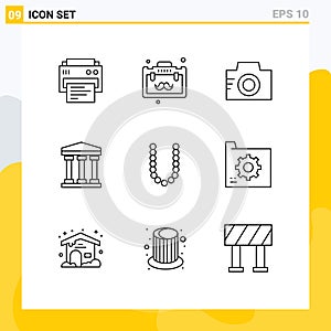 User Interface Pack of 9 Basic Outlines of lux, accesoris, camera, cash, user