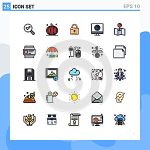 User Interface Pack of 25 Basic Filled line Flat Colors of pin, web, louck, news, communication photo
