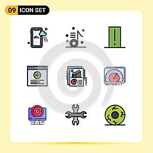 User Interface Pack of 9 Basic Filledline Flat Colors of document, website, biology meter, internet, light mete photo