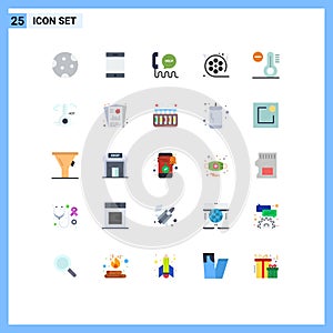 User Interface Pack of 25 Basic Flat Colors of multimedia, cinema, call, movie, help