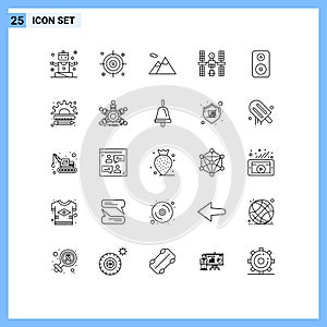 Group of 25 Lines Signs and Symbols for laud, speaker, mountain, space, platform photo