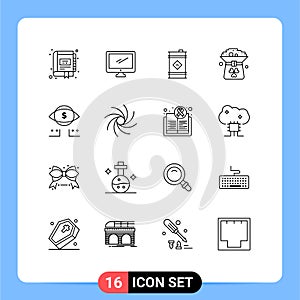 User Interface Pack of 16 Basic Outlines of hat, coin, imac, clover, oil barrel photo